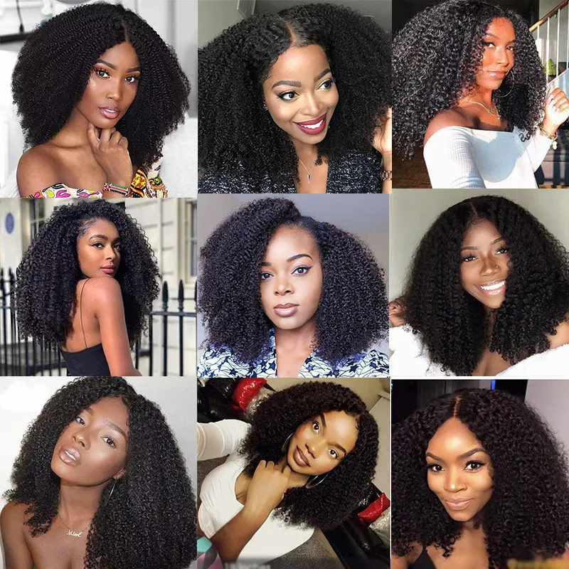 Wholesale Mongolian Afro Kinky Curly Wig Natural 13x4 Lace Front Human Hair Wigs For Black Women Pre Plucked Virgin Hair Wig