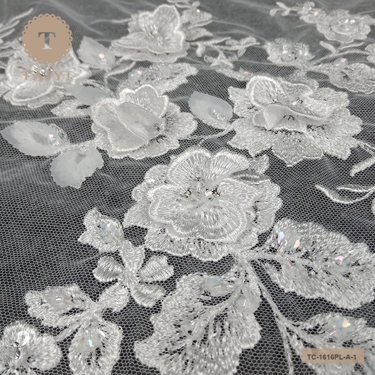 Quality Assurance Floral Embroidery Wedding Dress Lace Fabric 100% Polyester Lace Fabric