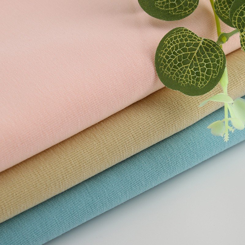 2086# 95% Cotton 5% Spandex Knitted Ribbed Base T-Shirt Fabric for Skin Friendly Plain Sports Wear Dress