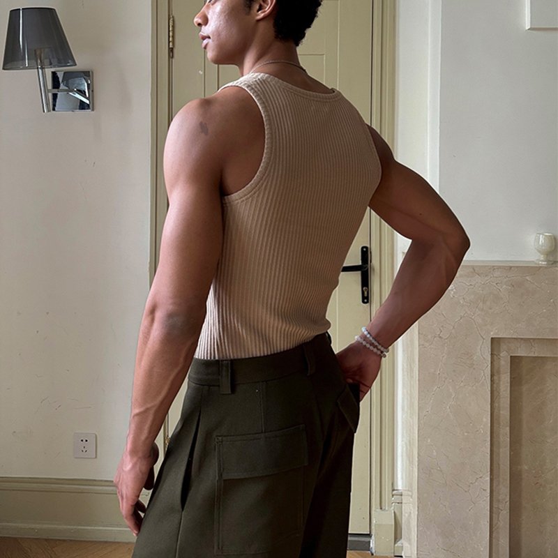High Quality Heavy Weight Wide Ribbed Vest Men Slim Muscle Fit Tank Top Gym Casual Street Tank Top