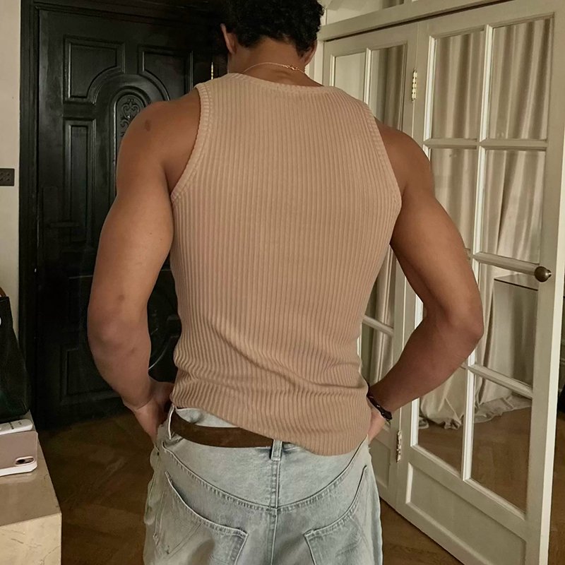 High Quality Heavy Weight Wide Ribbed Vest Men Slim Muscle Fit Tank Top Gym Casual Street Tank Top