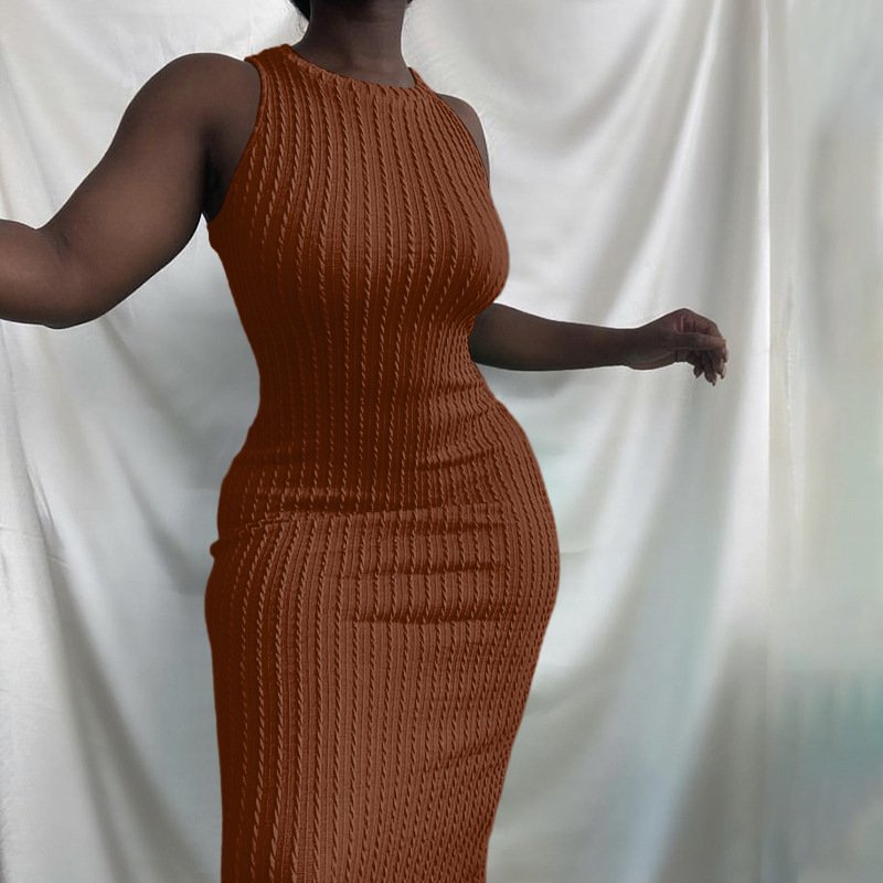 New Summer 2024 Women Sleeveless Solid Color Knit Ribbed Bodycon Dresses Casual Long Midi Trending Dress