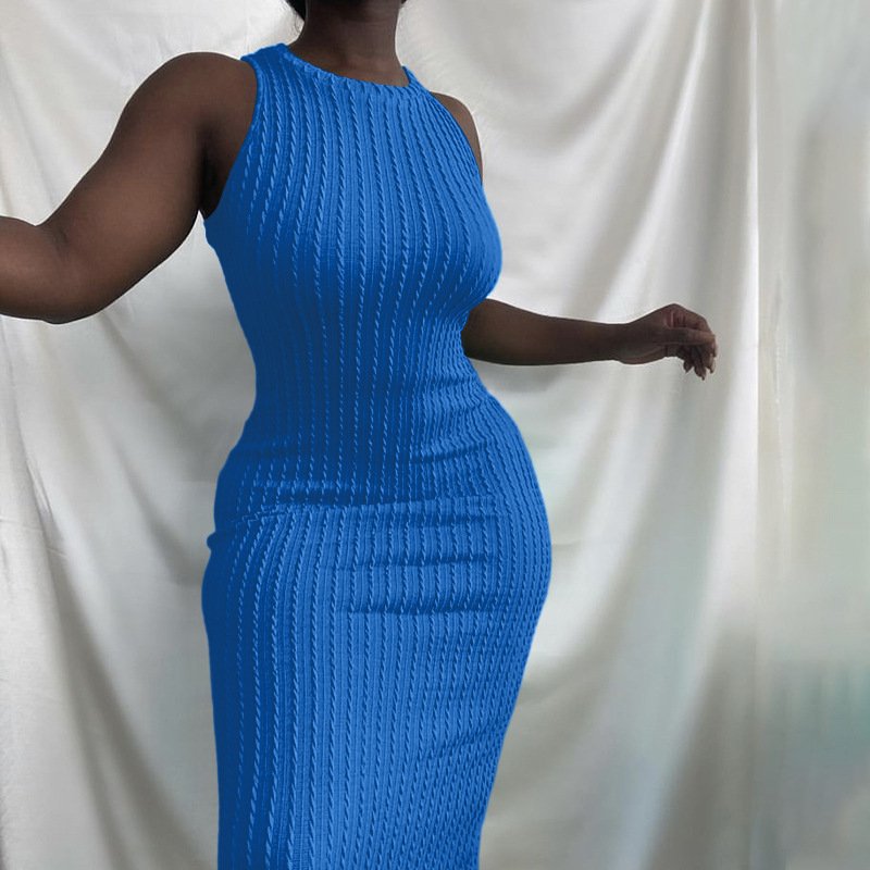 New Summer 2024 Women Sleeveless Solid Color Knit Ribbed Bodycon Dresses Casual Long Midi Trending Dress