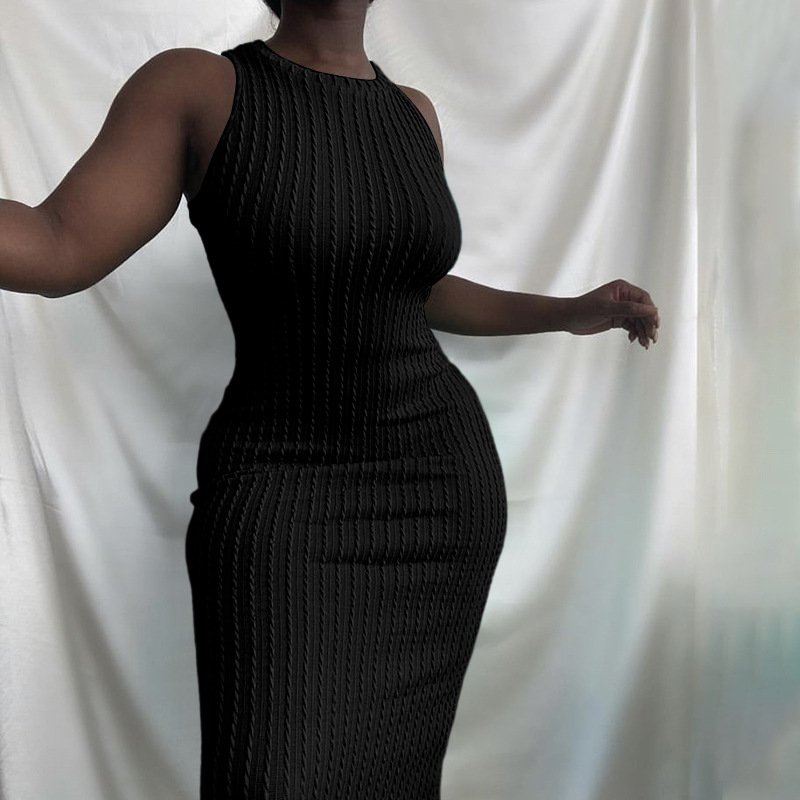 New Summer 2024 Women Sleeveless Solid Color Knit Ribbed Bodycon Dresses Casual Long Midi Trending Dress