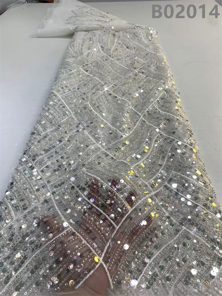 Bridal Fabric Luxury Embroidery Transparent Beads Sequins Lace Beads Dress Textile