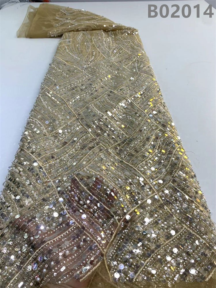 Bridal Fabric Luxury Embroidery Transparent Beads Sequins Lace Beads Dress Textile