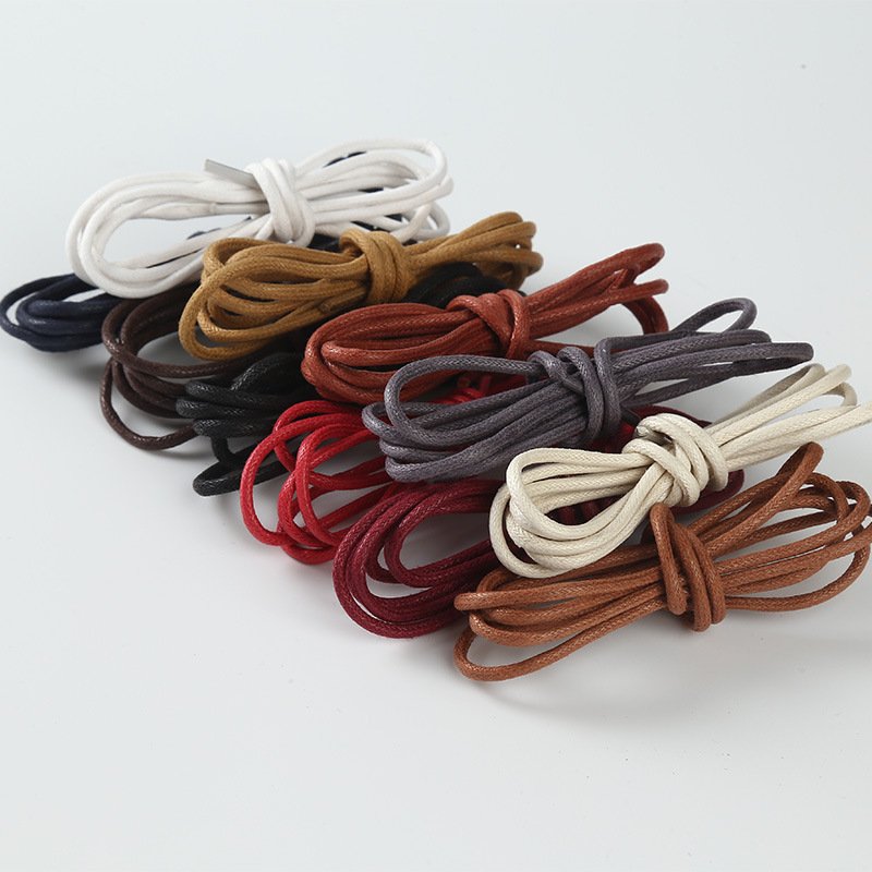 Can Custom fashion good quality round waxed shoe laces 2.5mm wide 0.5-2m length for leather shoes