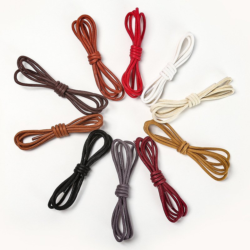 Can Custom fashion good quality round waxed shoe laces 2.5mm wide 0.5-2m length for leather shoes