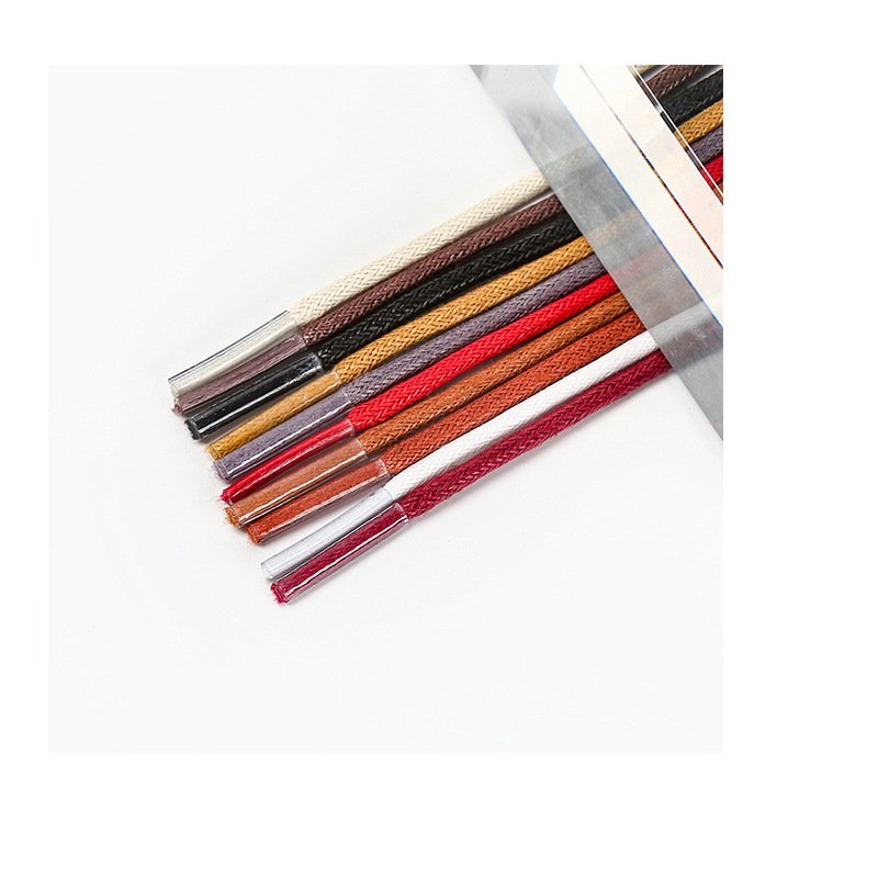 Can Custom fashion good quality round waxed shoe laces 2.5mm wide 0.5-2m length for leather shoes