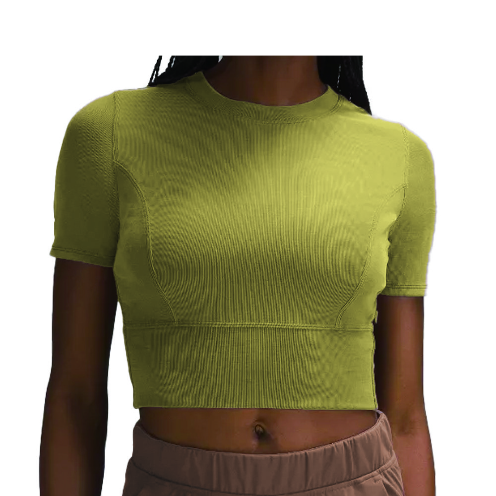 Women Twist-Back Ribbed Short-Sleeved Shirt