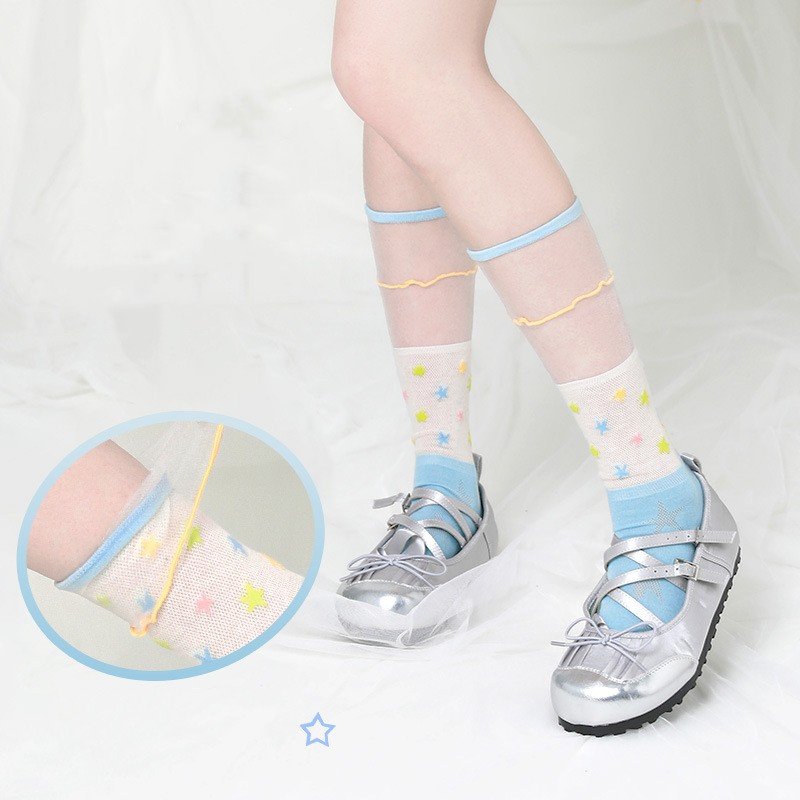 Thin Breathable Glass Wire Midtube Women Socks Ladies Sweet Bubble Ribbed Lace Pile Socks Calf socks