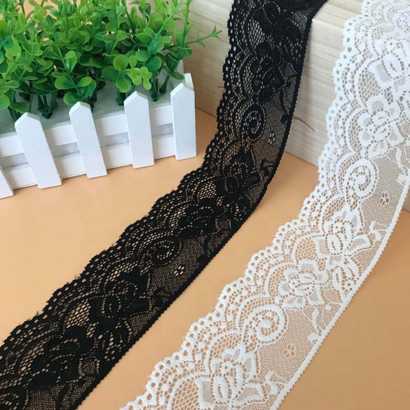 Narrow black stretch lace fabric trim for lingerie decorative