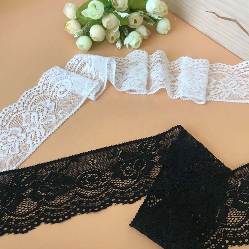 Narrow black stretch lace fabric trim for lingerie decorative