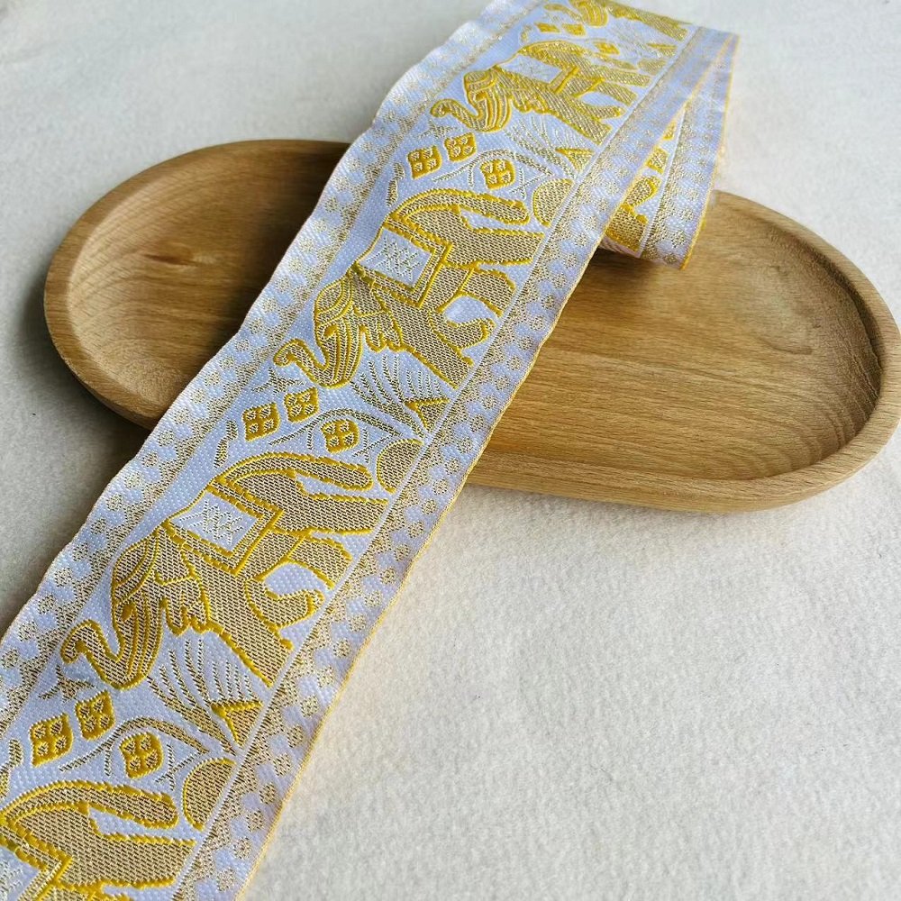 Ethnic Lace Jacquard Webbing Woven Tape Elephant For Garment Accessories Width 6.8 cm ST-976