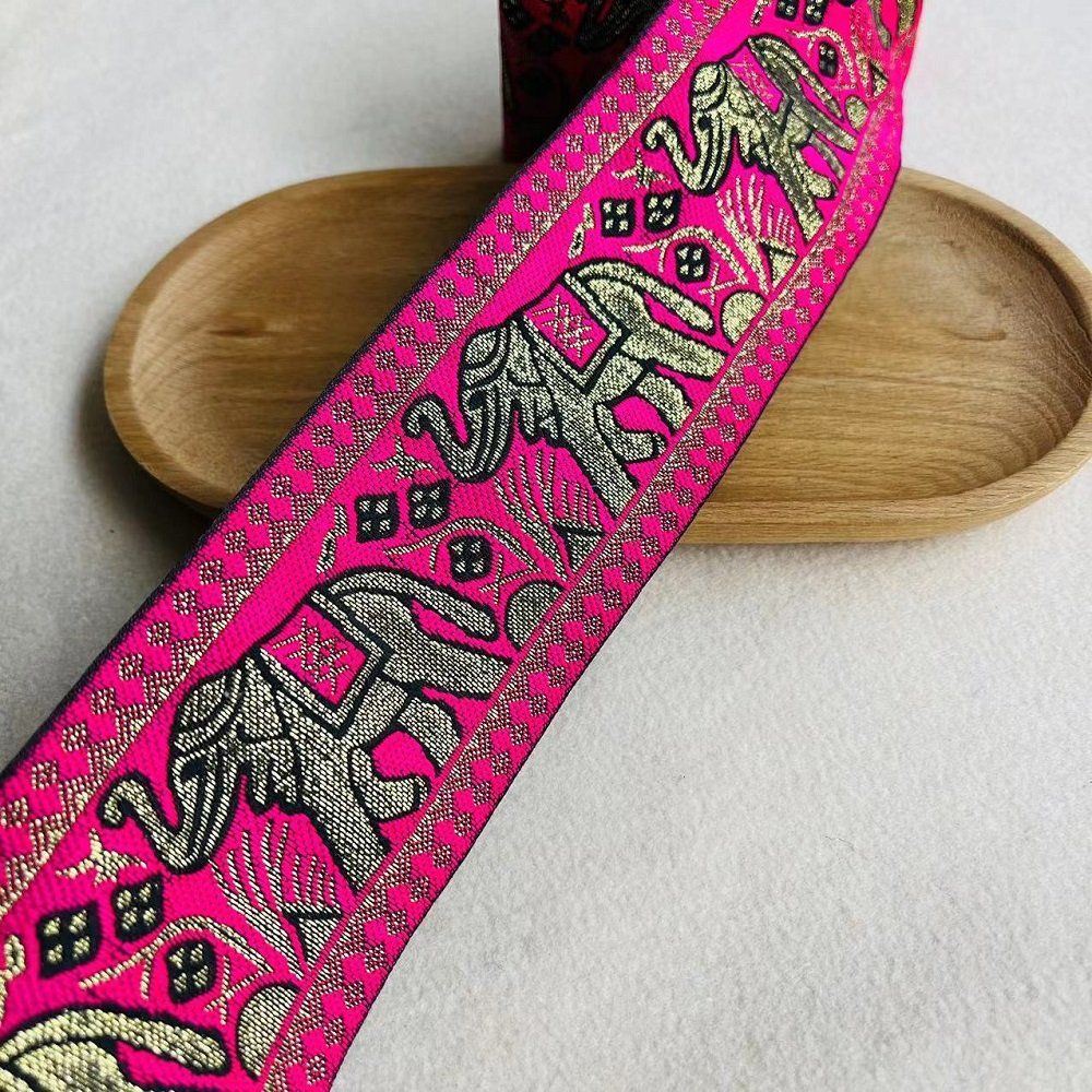 Ethnic Lace Jacquard Webbing Woven Tape Elephant For Garment Accessories Width 6.8 cm ST-976