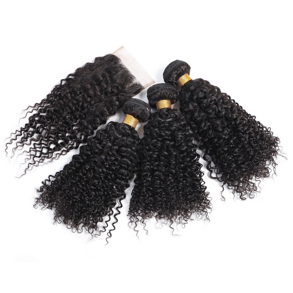 Kinky curly hair virgin Brazilian hair Bundles with lace front closure 100% virgin hair bundles for black women