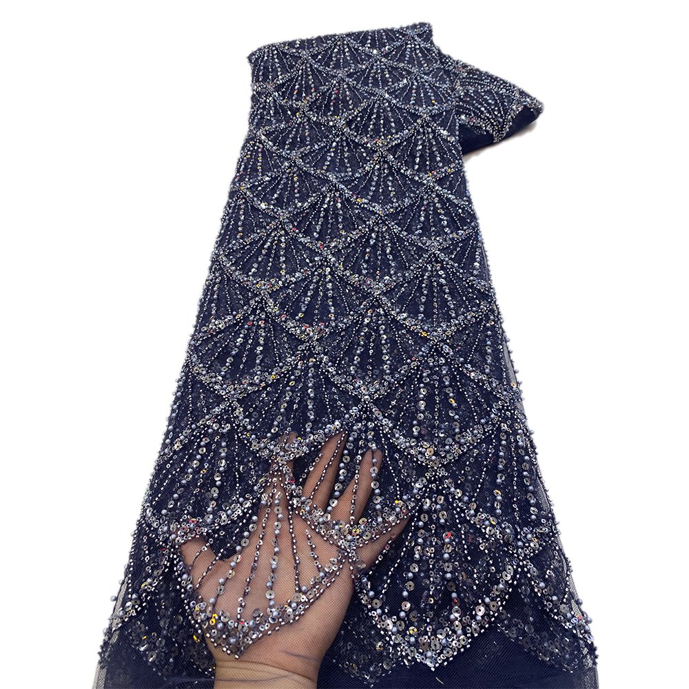NI.AI Most Popular African French Embroidered Mesh Lace Fabrics Fashion Nigerian Net Lace With Beads And Sequins For Dress