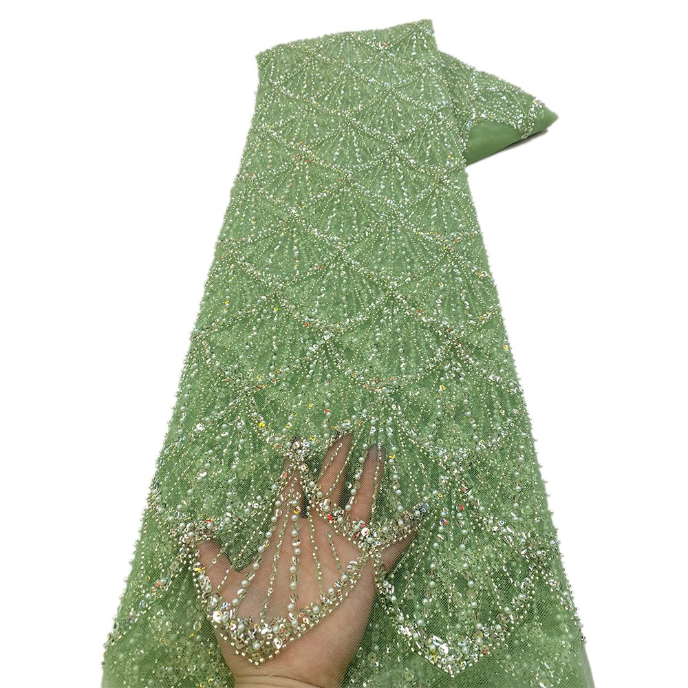NI.AI Most Popular African French Embroidered Mesh Lace Fabrics Fashion Nigerian Net Lace With Beads And Sequins For Dress