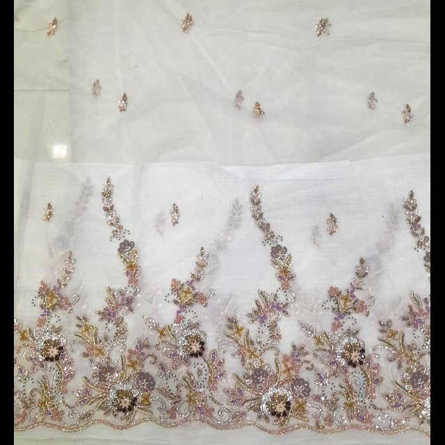 Beaded Lace Embroidery Fabric with Rhinestones Bead Tube Mesh Gauze for Party Wedding Dress Decorations for Clothing Materials