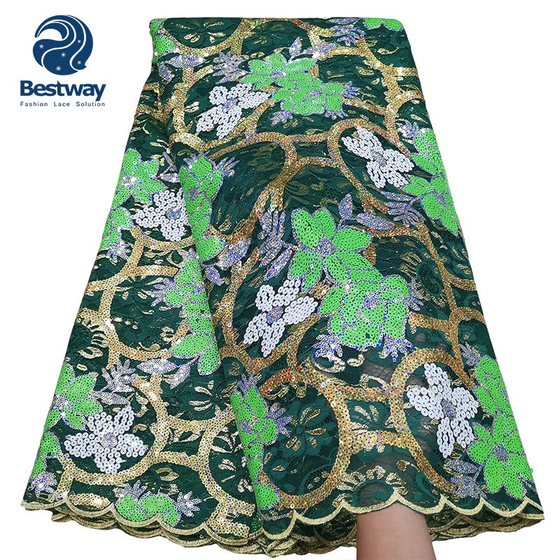 Bestway Lilac French Chantilly Material African Wedding Sequins Embroidery Lace Fabric