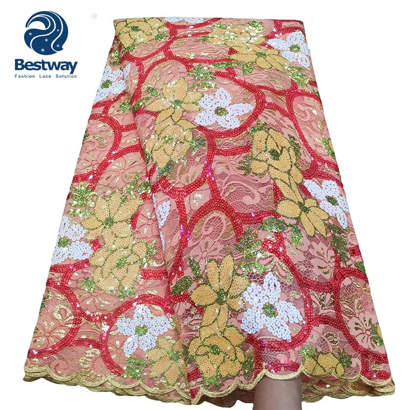 Bestway Lilac French Chantilly Material African Wedding Sequins Embroidery Lace Fabric