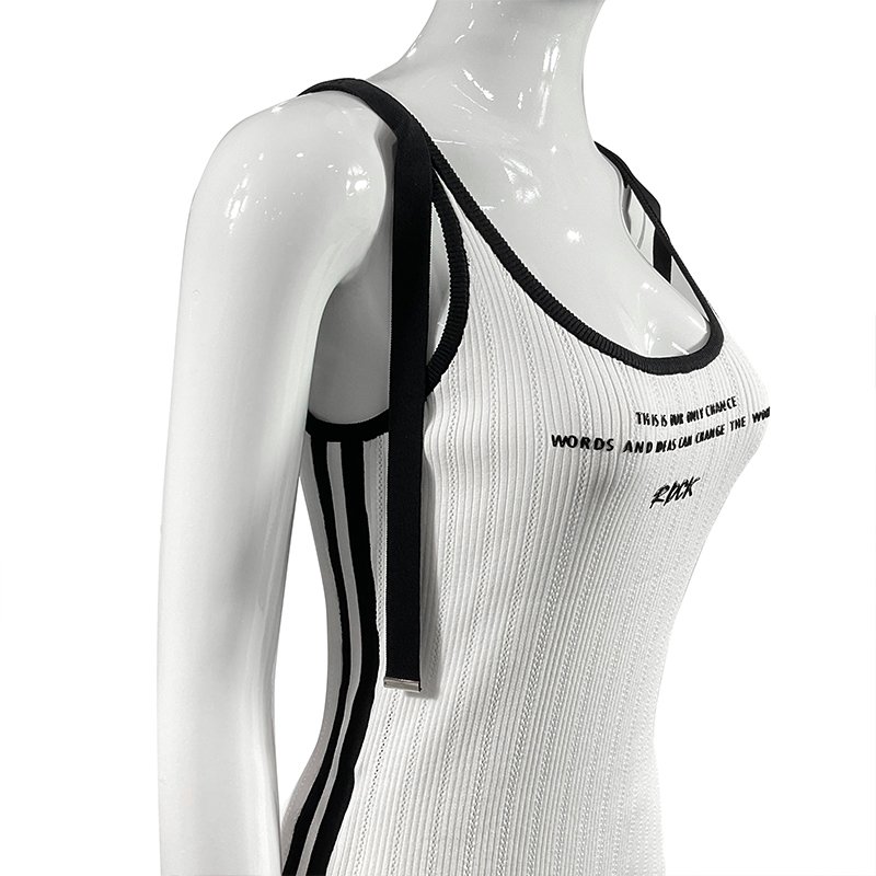 Factory Custom Knitwear Ladies White Sexy Sleeveless Strap Slip Rib Dresses Long Cami Knit Dress