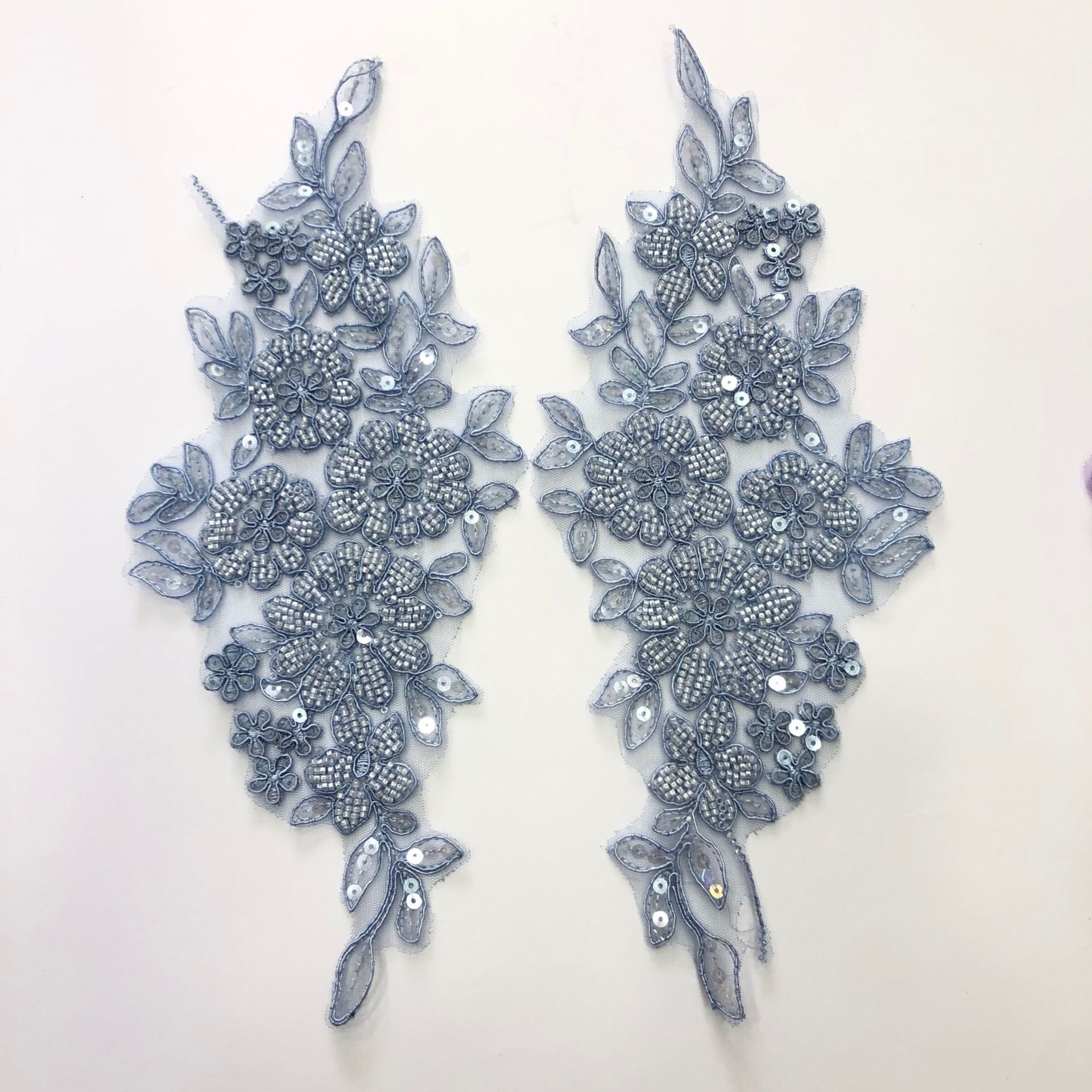 Water soluble 3 d flower Polyester Chemical Embroidery beaded mesh Lace Applique pearls patches For Dress