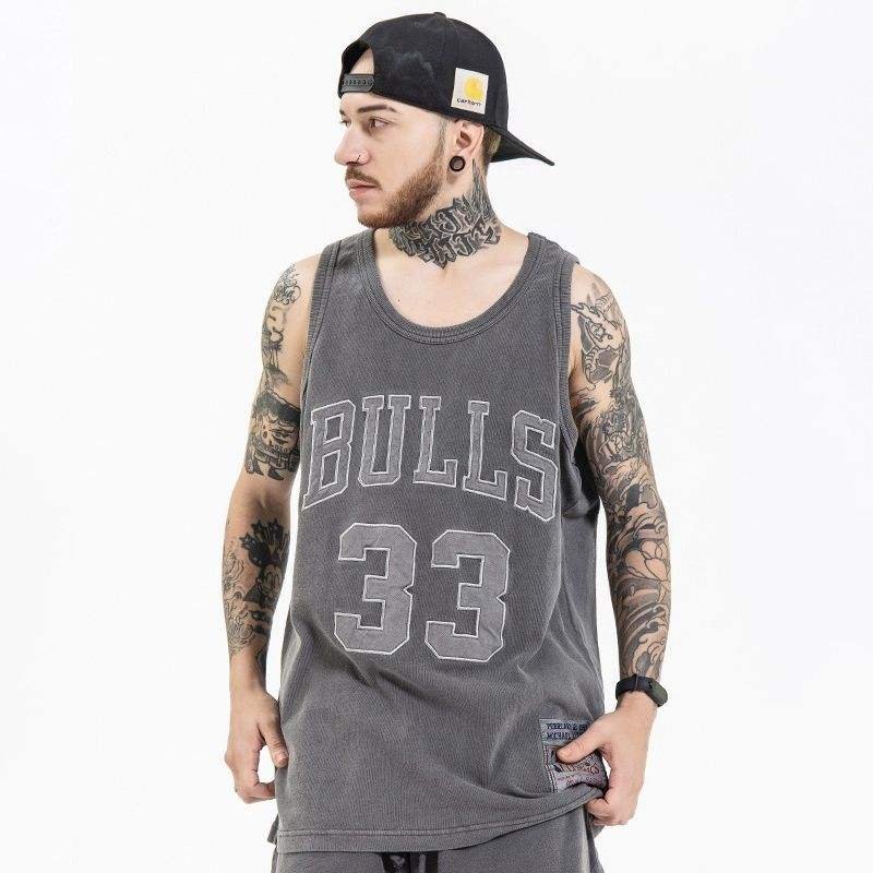 Clothing Supplier Oversized Embroidered Applique Street Vintage Gray Washed Vest Men's Tank Top