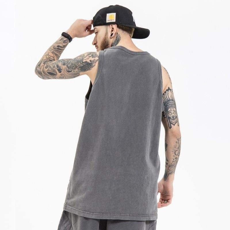 Clothing Supplier Oversized Embroidered Applique Street Vintage Gray Washed Vest Men's Tank Top