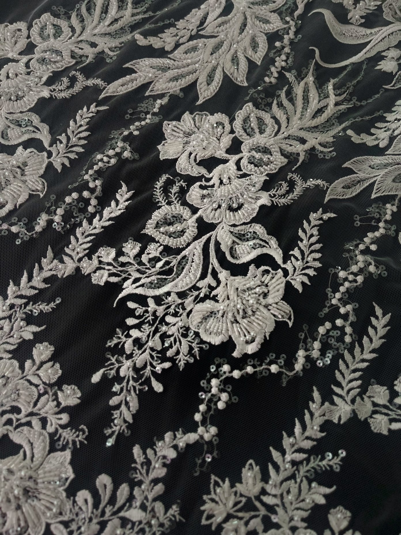 Luxury beaded lace fabric white beaded embroidery fabric for dress
