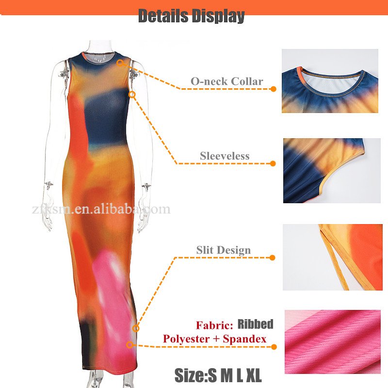 Sexy Sleeveless Backless Summer Maxi Dress Vestido Women Tie Dye Print Split Slim Long Dress Elegant Party Dresses