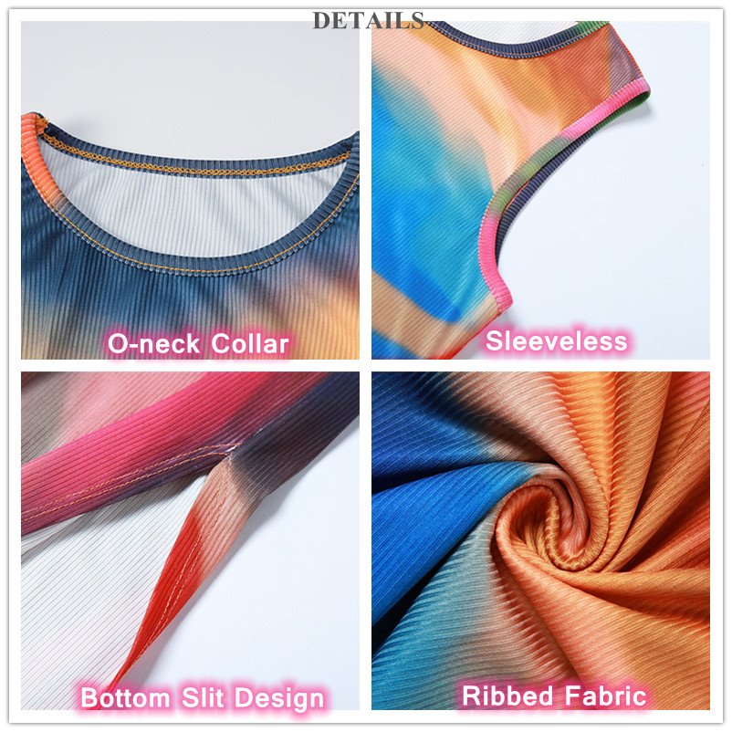 Sexy Sleeveless Backless Summer Maxi Dress Vestido Women Tie Dye Print Split Slim Long Dress Elegant Party Dresses
