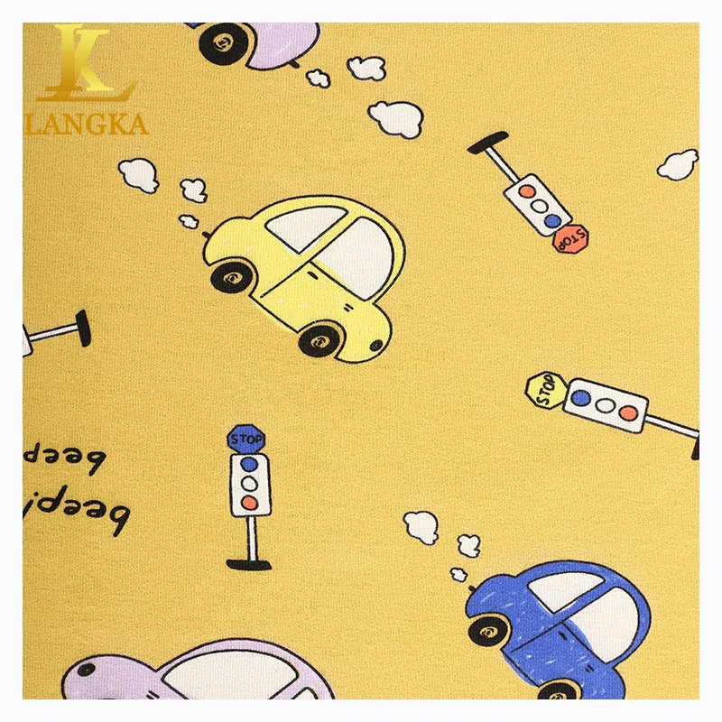 Langka Free Sample Custom Printing 95 Cotton 5 Spandex Elastic Knit Fabric For Baby Clothing