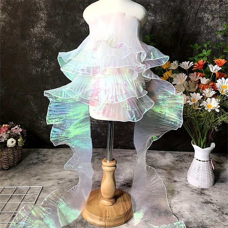 Wholesale Silk Luster Large Wavy Lace French Pleated Ruffle Organza Wedding Dress Transparent Lace Trim