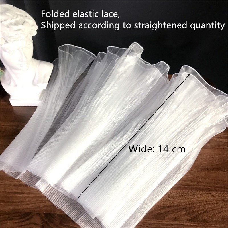 Wholesale Silk Luster Large Wavy Lace French Pleated Ruffle Organza Wedding Dress Transparent Lace Trim