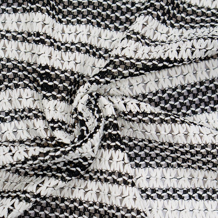 65T 35C white and black stretch mesh embroidered net warp lace fabrics
