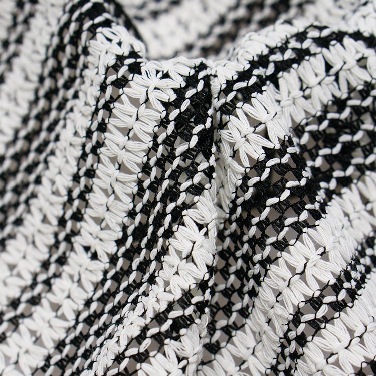 65T 35C white and black stretch mesh embroidered net warp lace fabrics