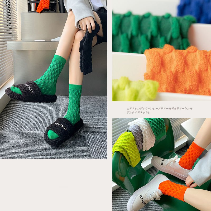 Premium Quality Crew Socks Wholesale for Women Custom Color Rainbow Ribbed Casual Comfortable Socks