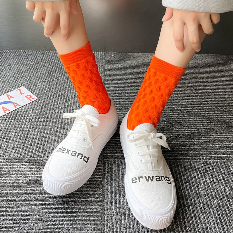 Premium Quality Crew Socks Wholesale for Women Custom Color Rainbow Ribbed Casual Comfortable Socks