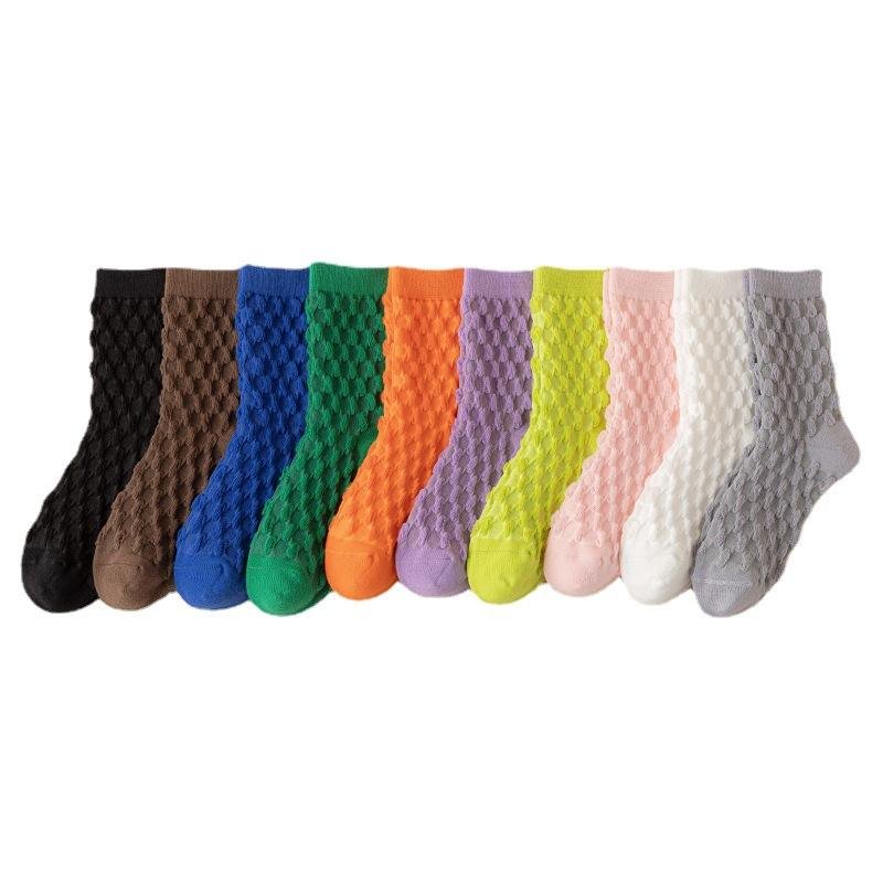 Premium Quality Crew Socks Wholesale for Women Custom Color Rainbow Ribbed Casual Comfortable Socks