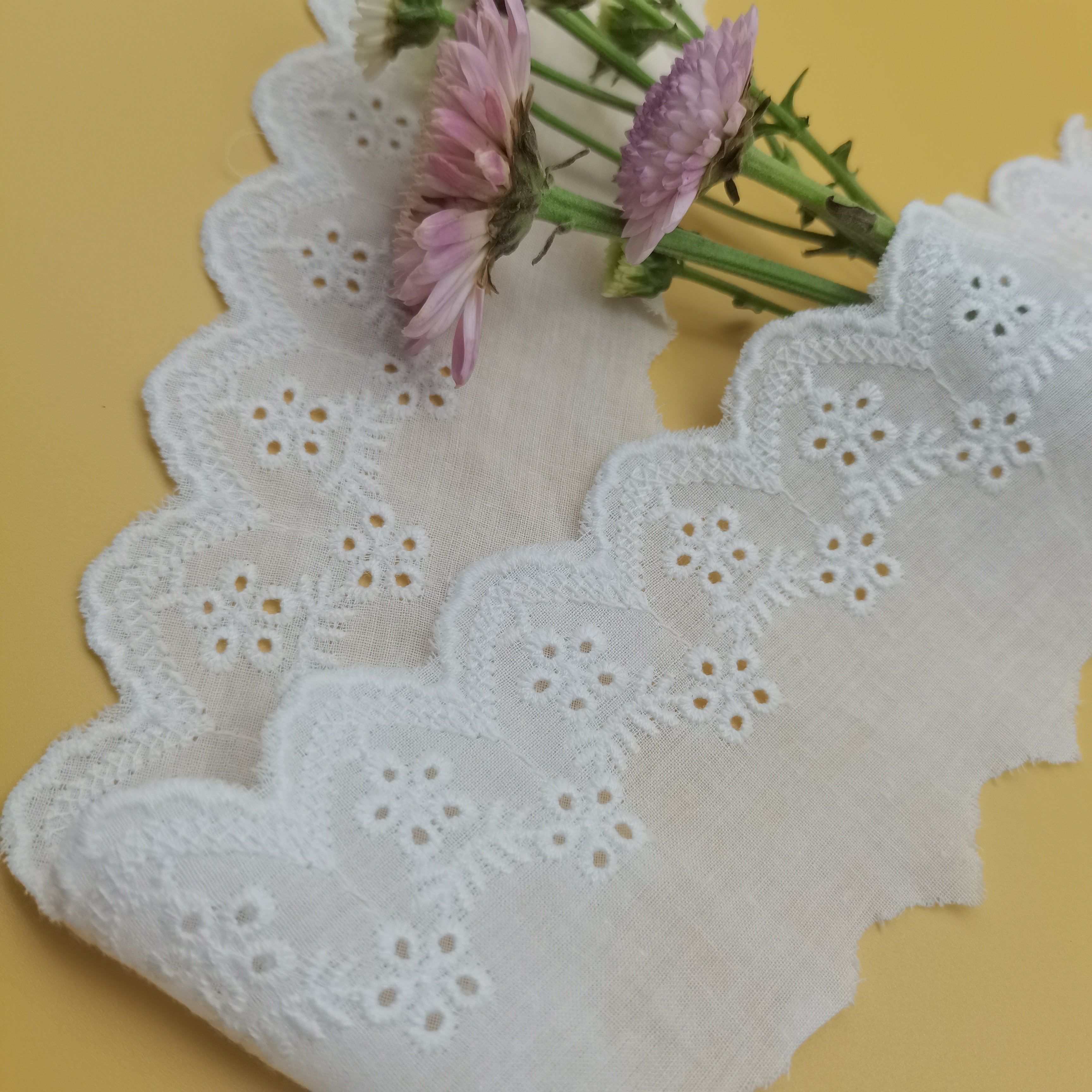 Hot Sale 100% Cotton Guipure Lace 6.5cm Eyelet Embroidery Fabric for Women's Garments Hijab Accessories