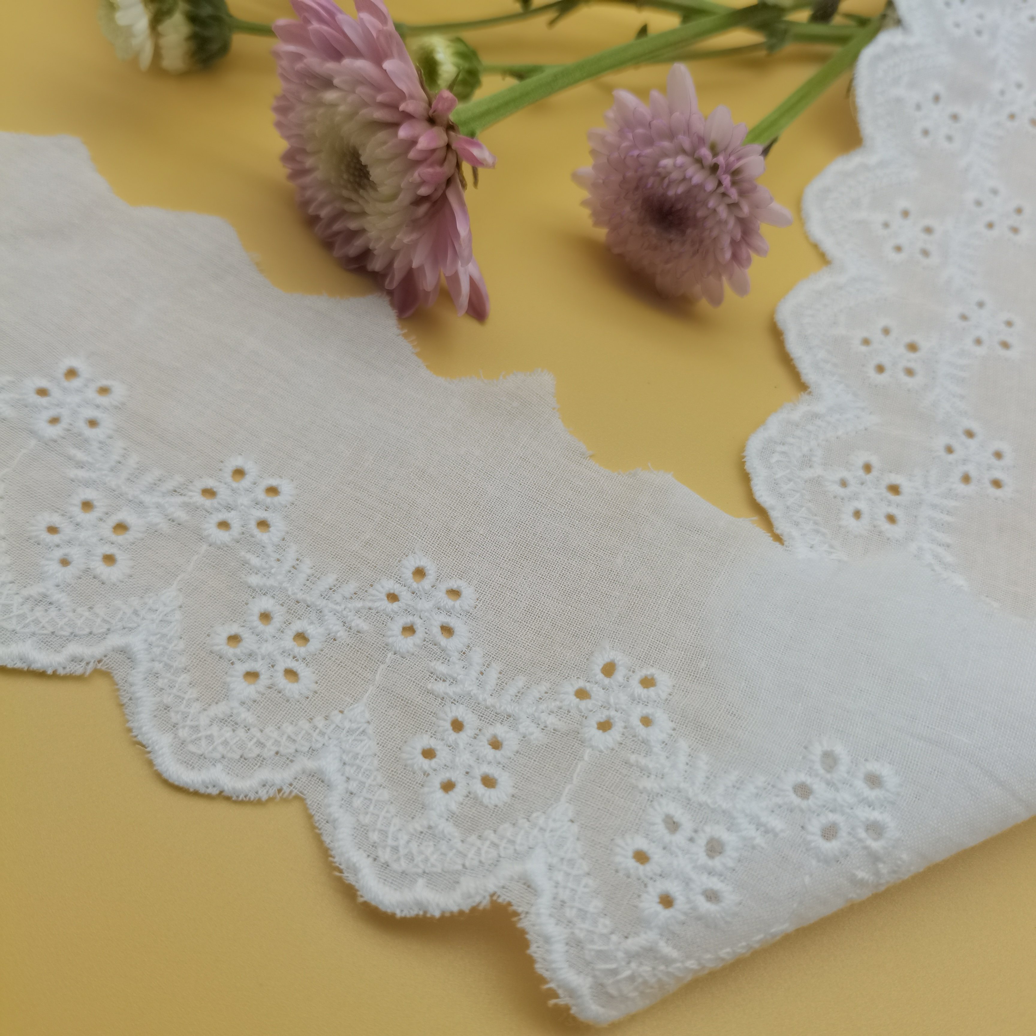 Hot Sale 100% Cotton Guipure Lace 6.5cm Eyelet Embroidery Fabric for Women's Garments Hijab Accessories
