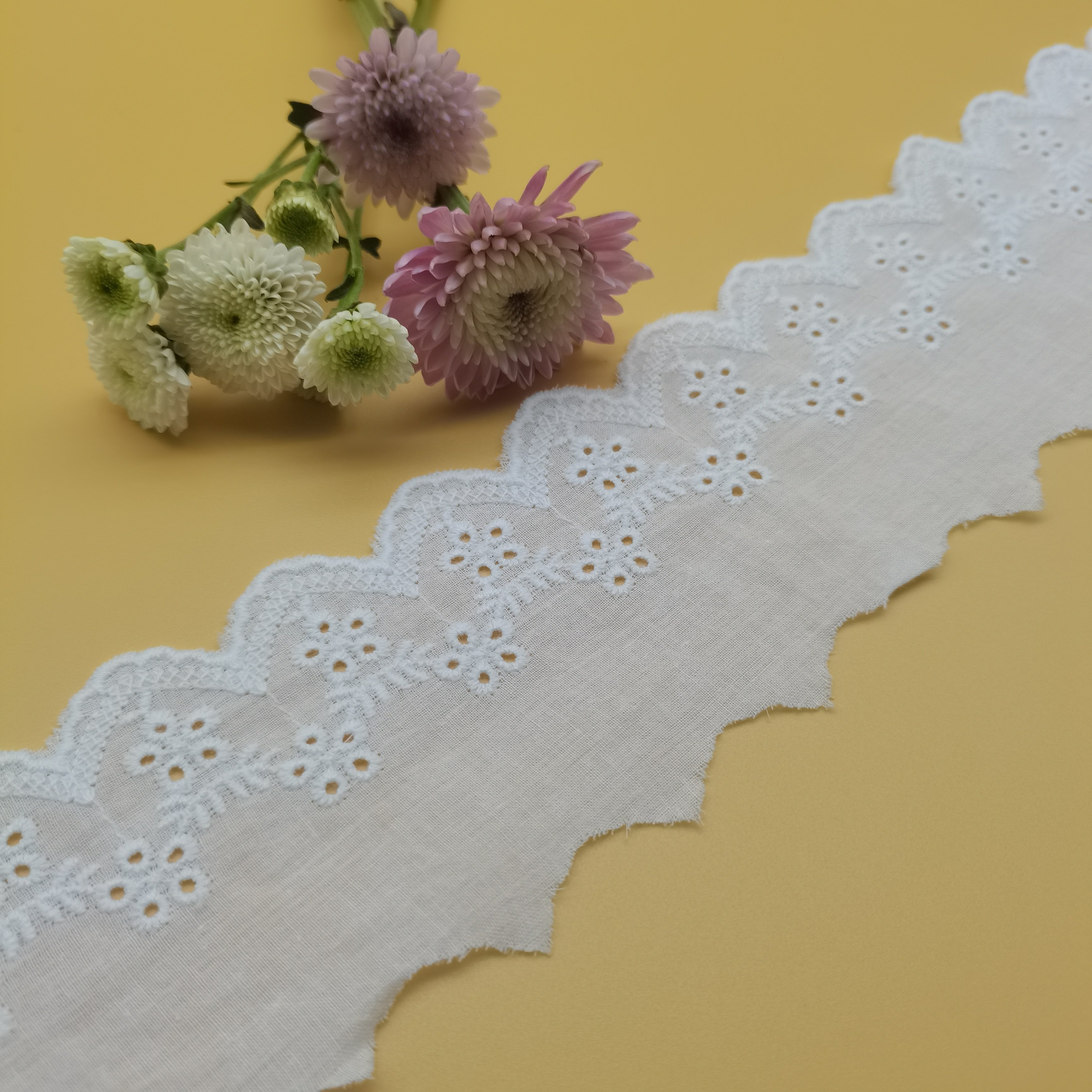 Hot Sale 100% Cotton Guipure Lace 6.5cm Eyelet Embroidery Fabric for Women's Garments Hijab Accessories