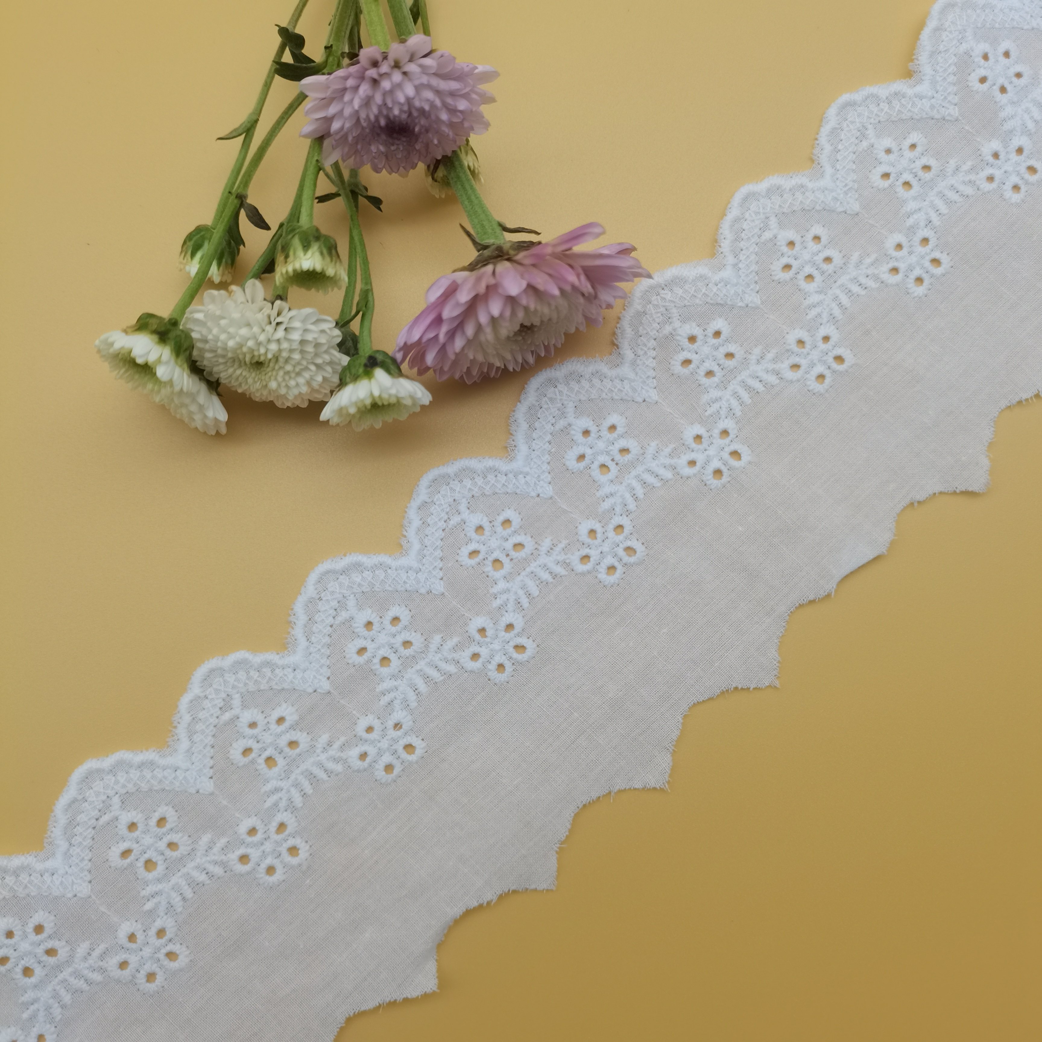 Hot Sale 100% Cotton Guipure Lace 6.5cm Eyelet Embroidery Fabric for Women's Garments Hijab Accessories