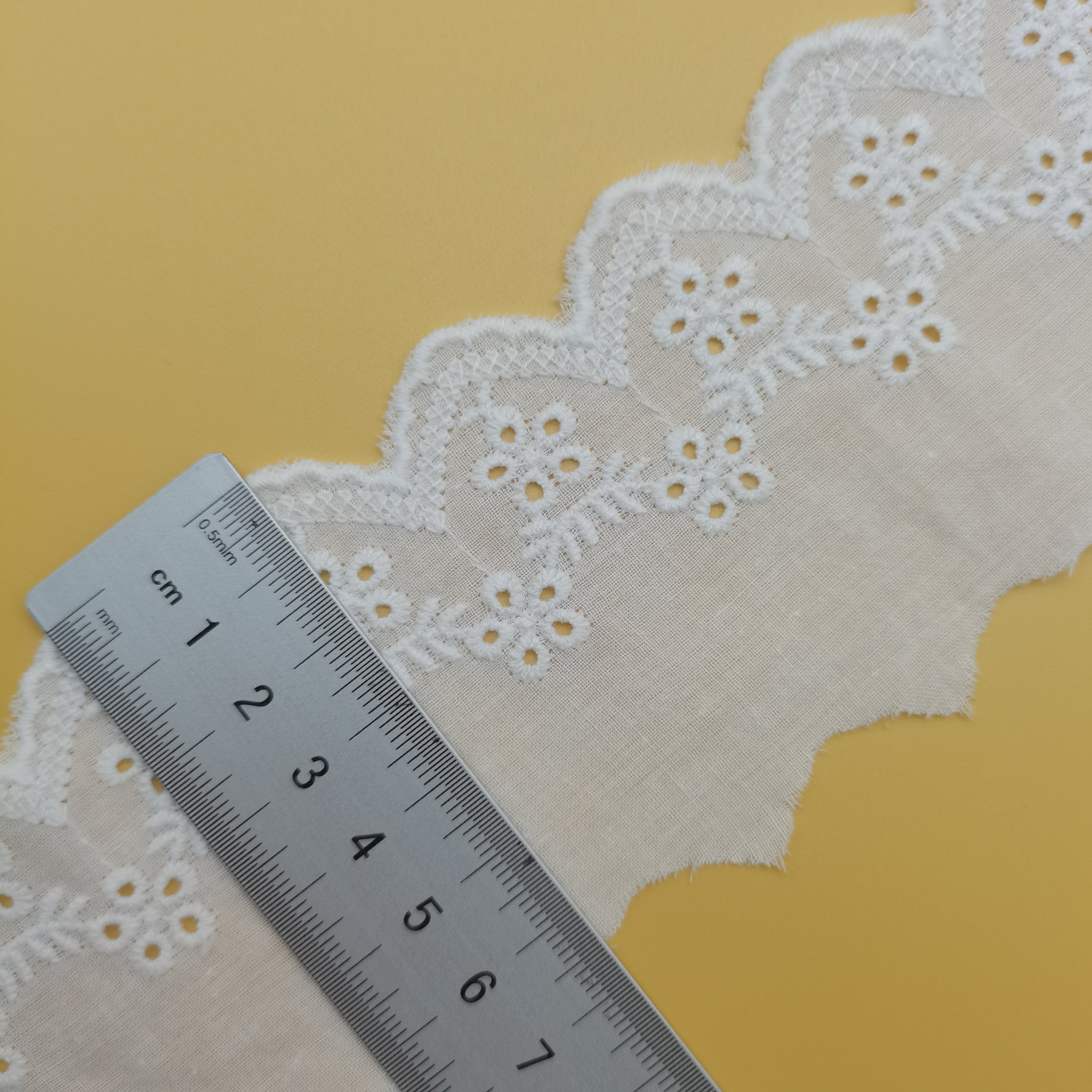 Hot Sale 100% Cotton Guipure Lace 6.5cm Eyelet Embroidery Fabric for Women's Garments Hijab Accessories