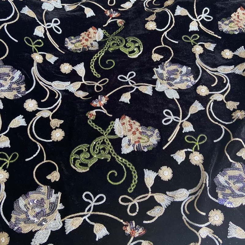 Factory China Wholesale Velvet Lace Fabric African Flower Pears Beaded Velvet Fabric Lower Price