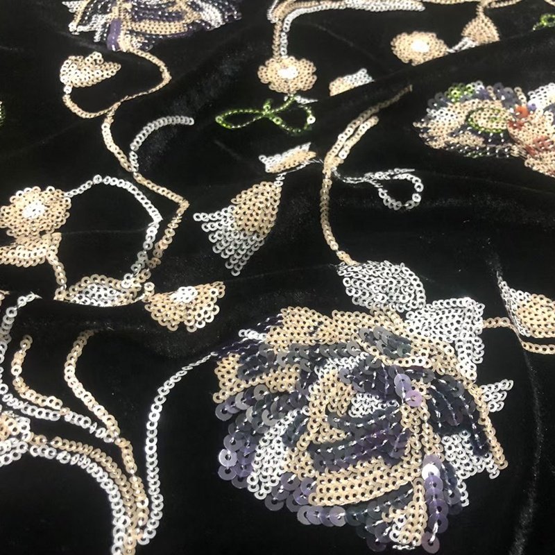 Factory China Wholesale Velvet Lace Fabric African Flower Pears Beaded Velvet Fabric Lower Price