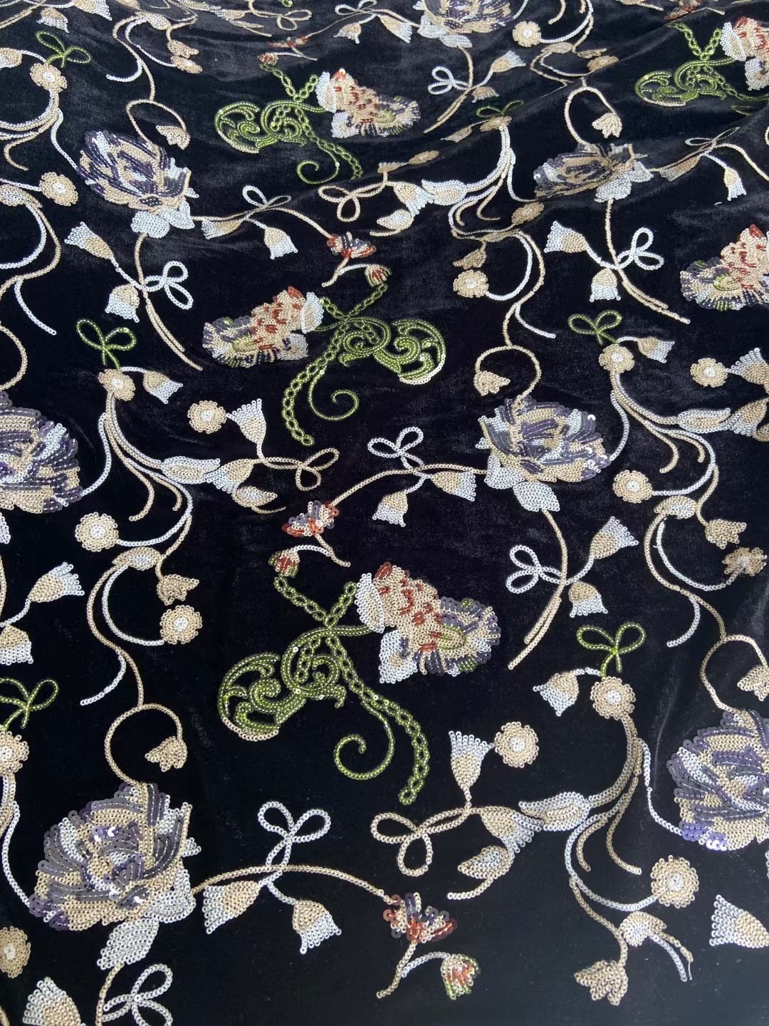 Factory China Wholesale Velvet Lace Fabric African Flower Pears Beaded Velvet Fabric Lower Price