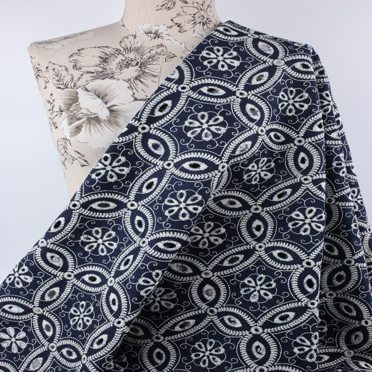 ZSY Latest Blue 100% Cotton Eyelet Denim Embroidery Lace Fabrics Clothing