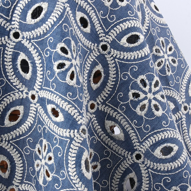 ZSY Latest Blue 100% Cotton Eyelet Denim Embroidery Lace Fabrics Clothing